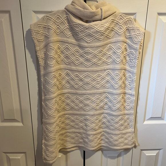 Sleeveless Cowl Neck Cable Knit Sweater Cream One Size - Picture 4 of 6